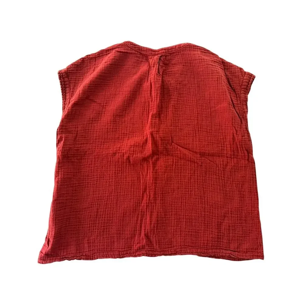 Xirena Split Neck Gauze Burgundy Top Size Medium Loose Boho Casual Cap Sleeve - Picture 5 of 6